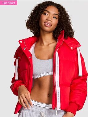 PINK Victoria's Secret Red Hooded Puffer Jacket
